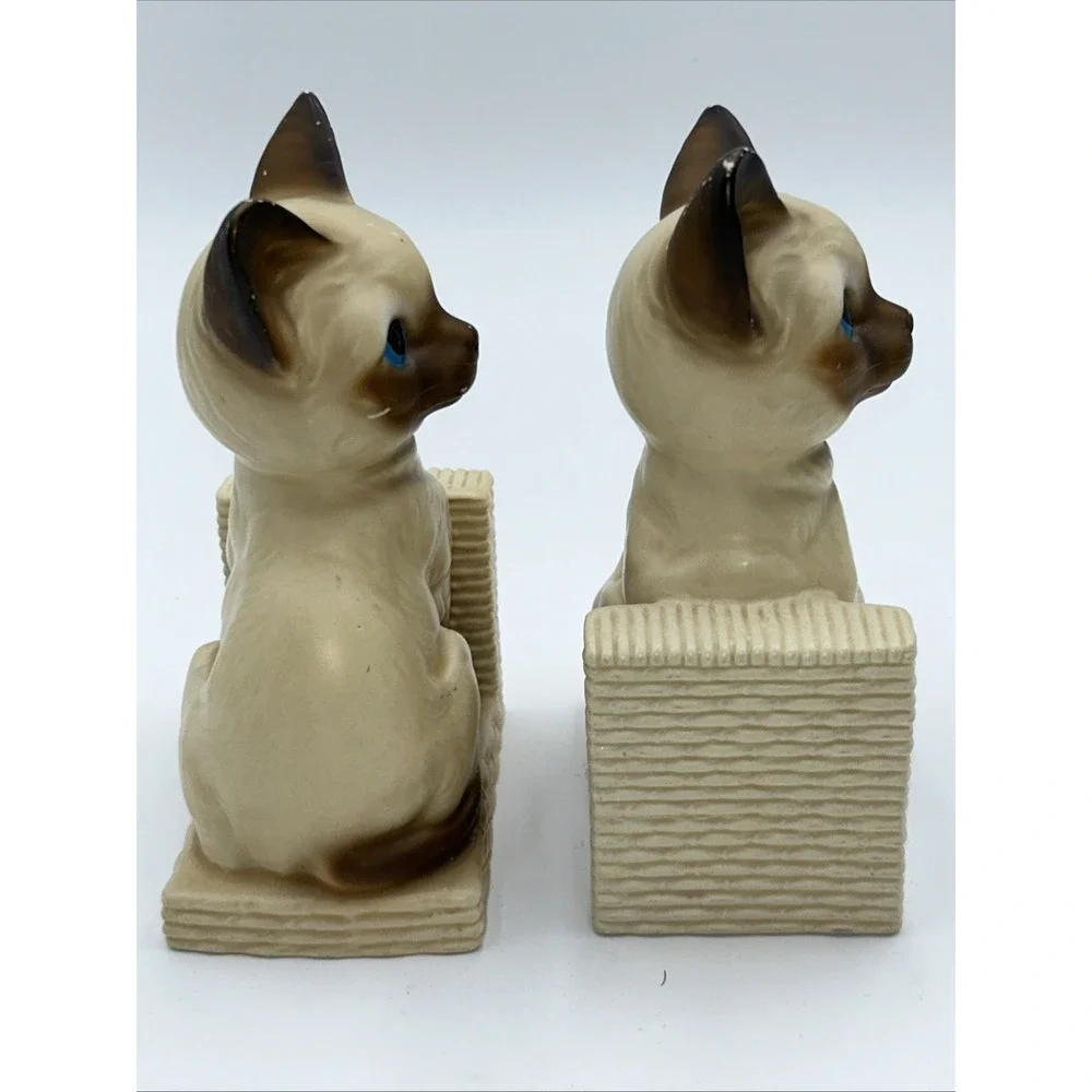 Vintage Cats Kittens Bookends Sand Filled Mid Century Calico Collectible